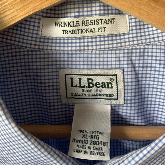 L.L. BEAN Blue Short Sleeve Gingham Button Down Shirt - Picture 3 of 6